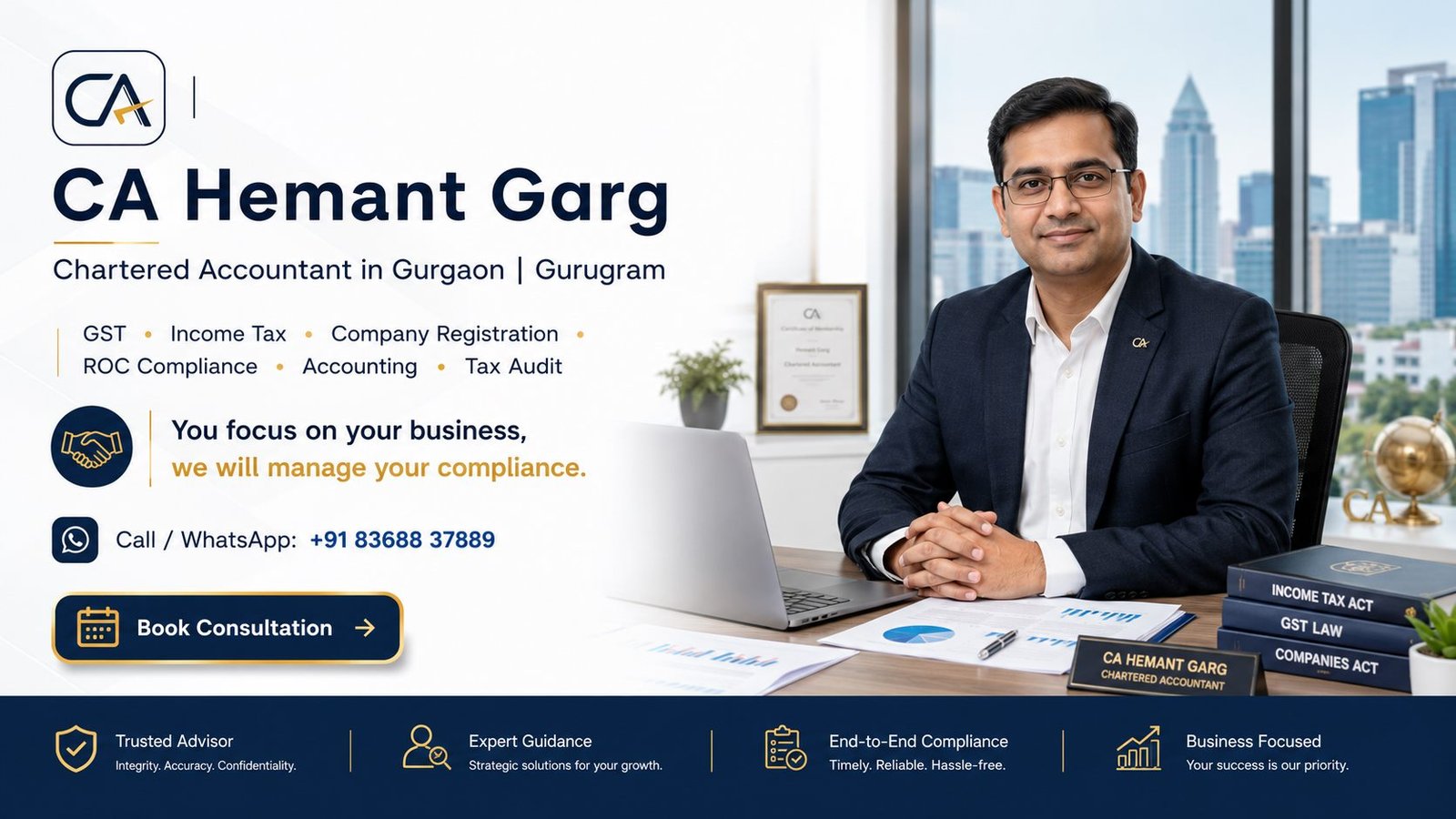 CA Hemant Garg, Chartered Accountant in Gurgaon and Gurugram, at his office